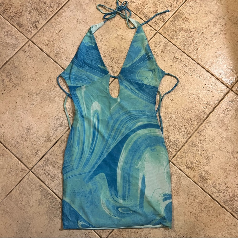 Tiger Mist Blue Halter Dress
